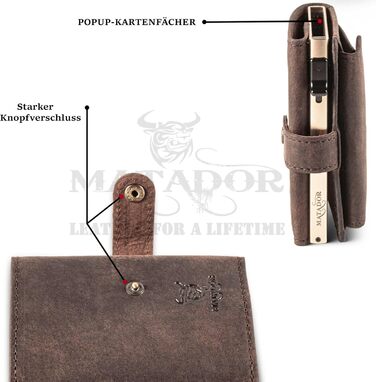 Гаманець Matador Slim Miami з RFID захистом, шкіряний, коричневий - мінімалістичний портмоне для чоловіків з поп-ап механізмом та відділенням для монет