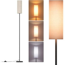 Світлодіодна торшер 9W з регулюванням яскравості, 3 колірні температури, Е27, абажур з льону, вимикач на ніжці, вінтажний стиль, сірий колір