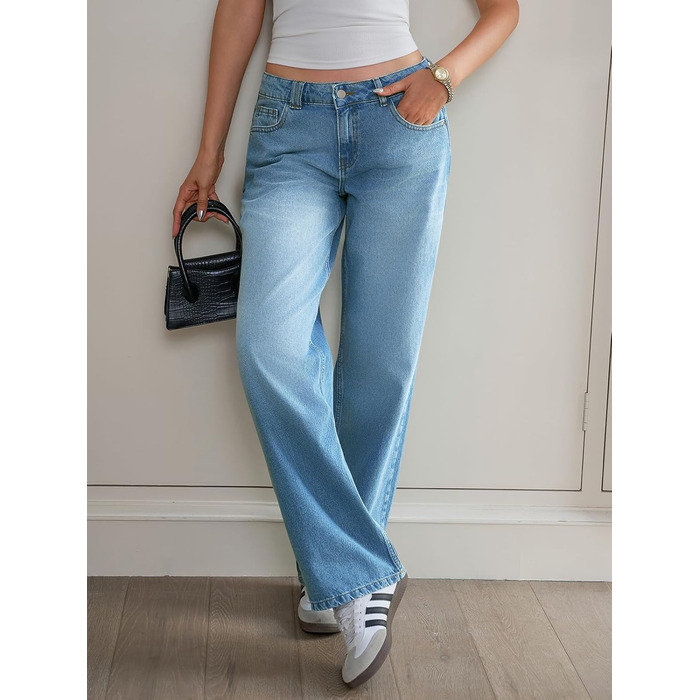 Джинси жіночі Fisoew Baggy з широкими штанинами, середньою талією, прямий крій, блакитні, розмір 34