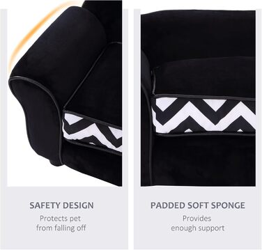 Pawhut Софа для домашніх тварин: зручне ліжко-софа для собак та котів з подушкою (чорний)