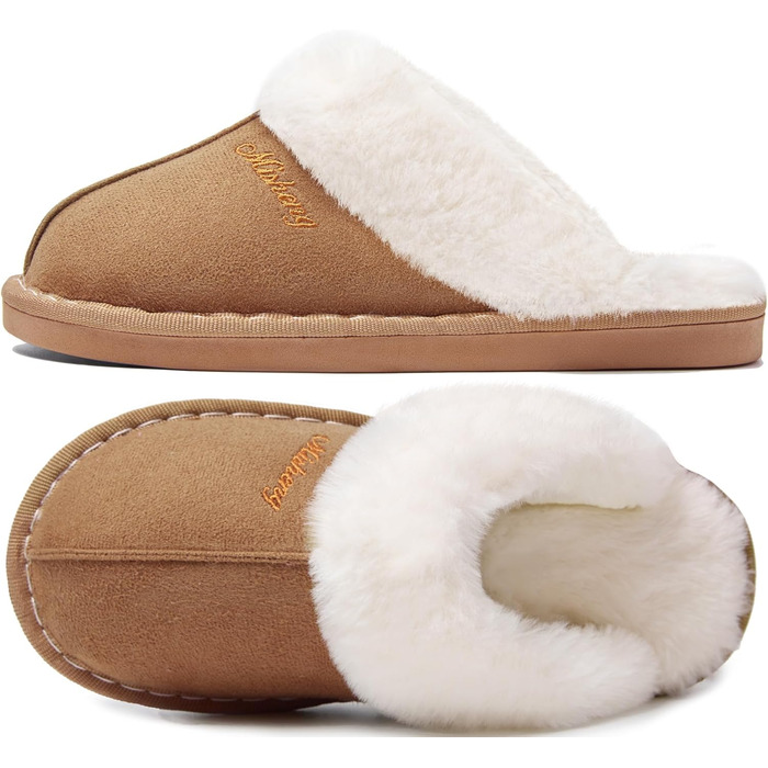 Тапочки халатні Donpapa для дому та вулиці, зимові, теплі, з м'якою устілкою з піною пам'яті, з штучним хутром, антиковзаючі, 38.5/40 EU, Коричневий