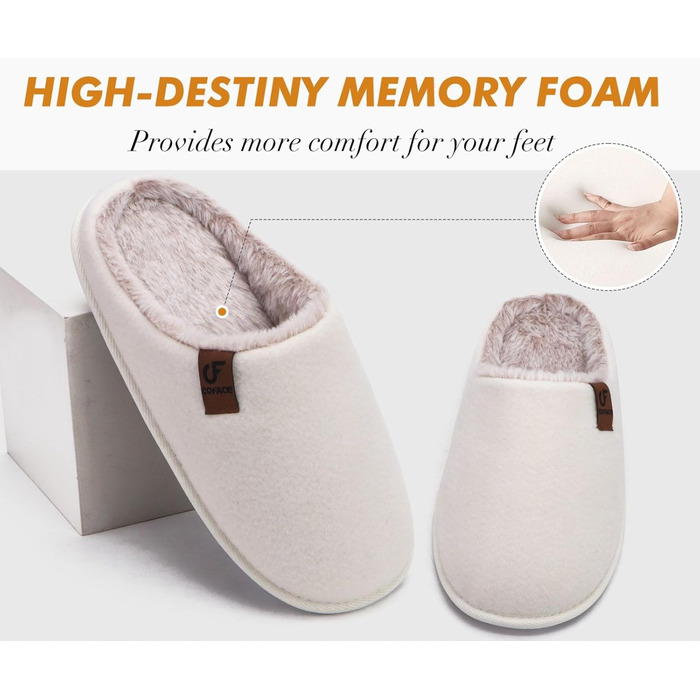 Тапочки чоловічі COFACE з фетру, теплі, зручні, пухнасті, з антиковзною гумовою підошвою, розмір 40-49 (Бежево-білий, 41 EU)