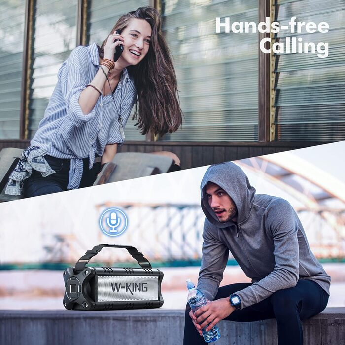 W-KING Портативна Bluetooth Колонка 90W з Глибоким Басом, 40 годин роботи, IPX6 Водостійкість, Powerbank, TF-карта, NFC, AUX, BT 5.0, EQ, для Outdoor, Зелений (Чорно-Білий)