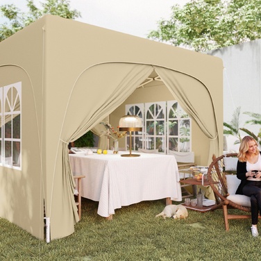 Outsunny 3x3m Gazebo, Water-Resistant, Stable, Winter-Proof Pop-Up Folding Gazebo, UV Protection 50+, Foldable Party Tent Garden Tent with 4 Side Walls Bag Garden Gazebo for Camping Garden, Sand | Aosom