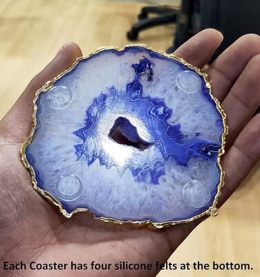Natural agate coaster set, for bar, beer, coffee, tea, 4 pieces, perfect table accessory, tableware (Purple)
