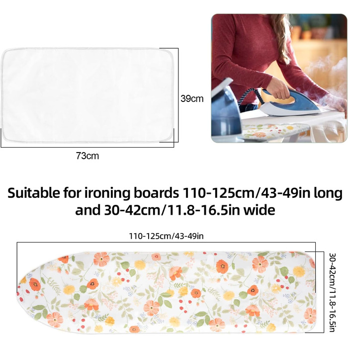 Чохол для гладильної дошки, бавовна 100%, тришаровий, потовщений, 110-125 x 30-42 см, жовтий