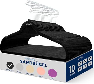 Серія з 10 вешалок SereneLife з оксамиту – економія місця, неслизькі, 360° обертання, для зберігання та організації одягу, чорний колір