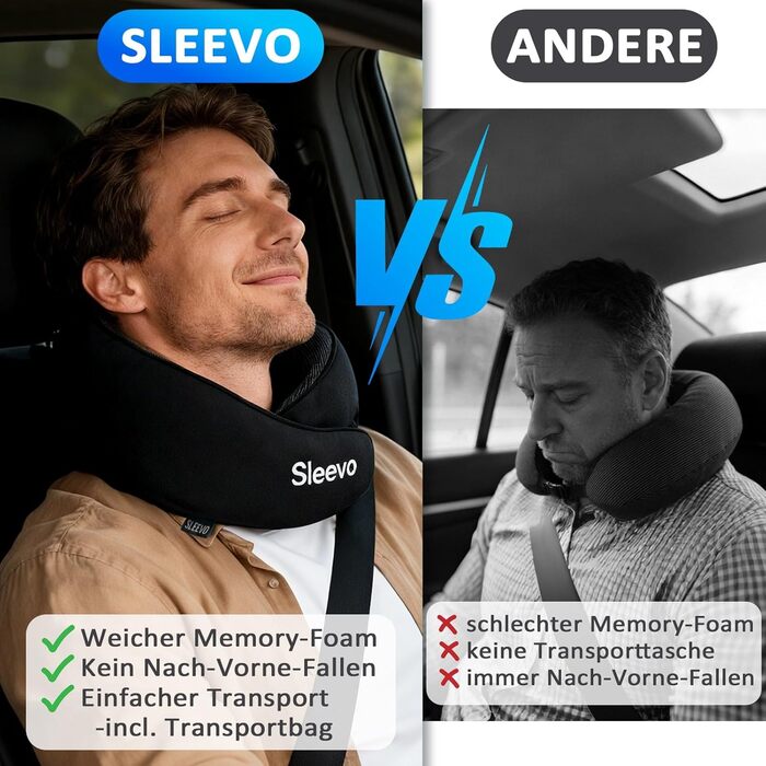 Подушка для шиї з Memory Foam - Подушка-вишенка для подорожей - Ергономічна подушка для літака та подорожей, з сонцезахистом та можливістю прання, з чохлом - Чорний (L)