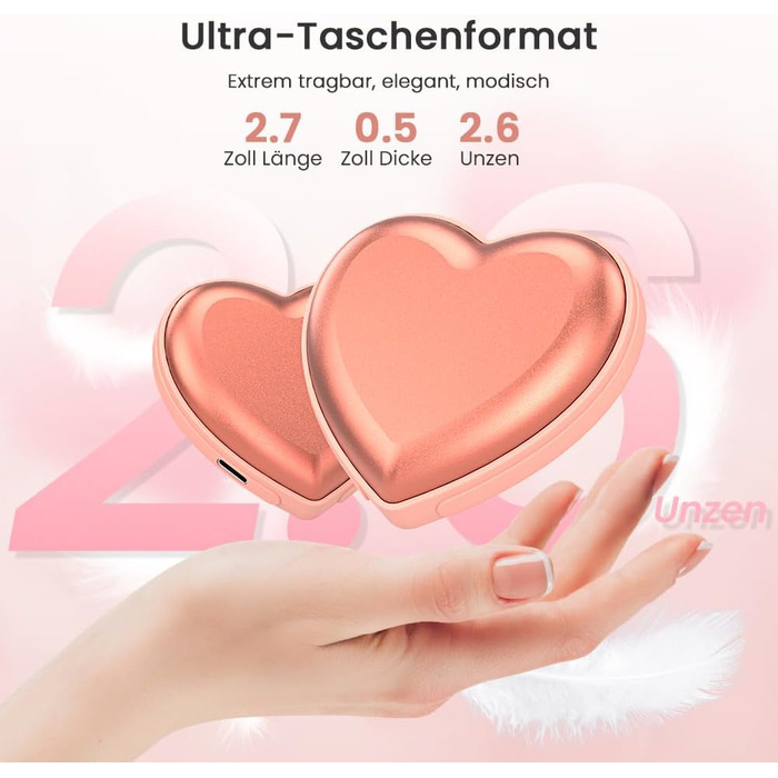 Електричні грілки для рук - 2 шт, серцеподібні, 5200mAh - ідеальні для жінок, подарунок, для активного відпочинку, полювання, кемпінгу