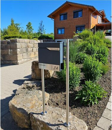 Поштовий ящик Metzler Anthrazit RAL 7016 з газетницею та табличкою з нержавіючої сталі V2A, антикорозійний, сучасний, 10 років гарантії на запчастини