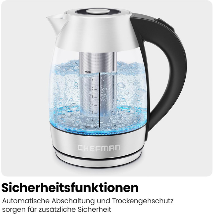 Chefman Electric Glass Kettle - 1.8L with Temperature Control, Stainless Steel, Removable Infuser, Auto Shutoff, LED Display, Silver - Tea Kettle