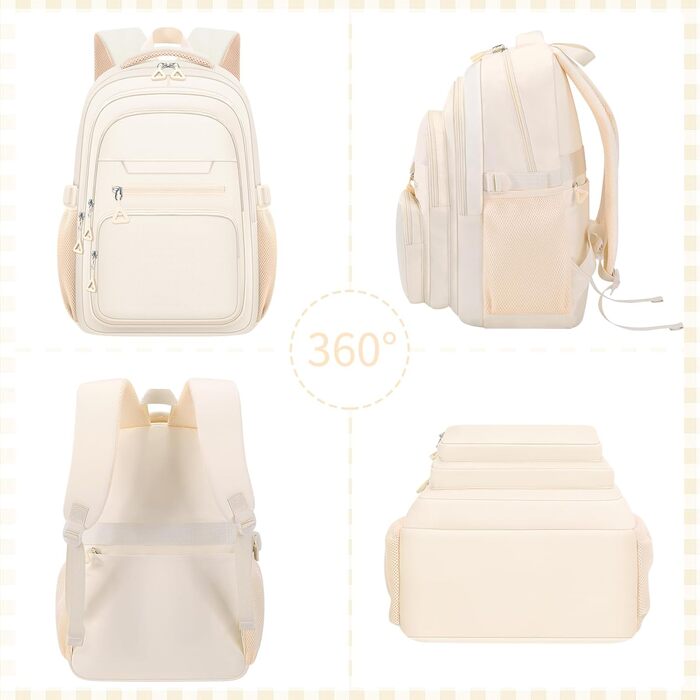 Жіночий рюкзак для школи, коледжу та подорожей, великий, для ноутбука, бежевий