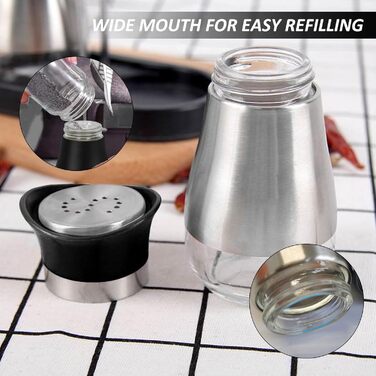 Набір для солі та перцю: скляні та нержавіючі солянки та перечниці, кухонне приладдя, контейнери для спецій чорного та білого кольорів для кухні, подорожей, кемпінгу, барбекю, що заповнюються