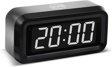Цифровий будильник Timegyro з LED дисплеєм, акумуляторний, компактний, для подорожей та дому, 3 рівні яскравості, великий LED дисплей 1.2', чорно-білий