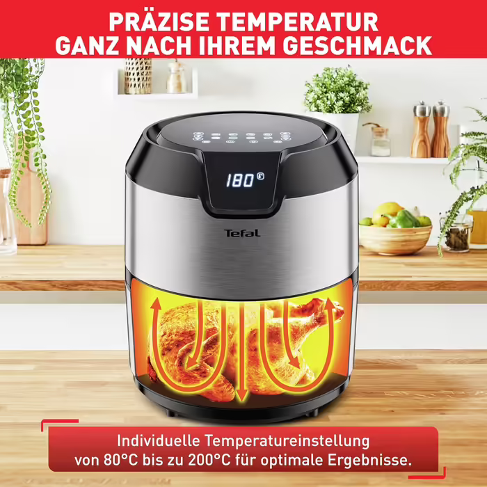 Tefal EY401D Hot Air Fryer Easy Fry Deluxe XL | Air Fryer | 1500 W | 4.2 L for 6 servings | 8 automatic programs | Digital display | energy-saving | healthy fryer without oil | stainless steel