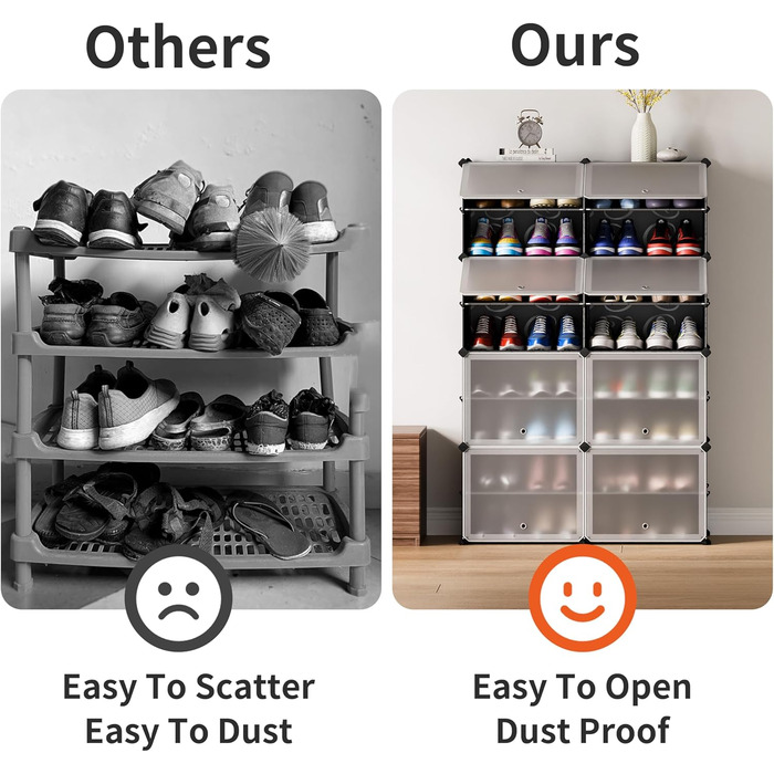 Plastic shoe cabinet, DIY simple shoe rack, narrow, with door, steel frame, stable, for hallways, bedrooms, entrance areas, White with transparent door, 2 * 6 (Black, 2x8)
