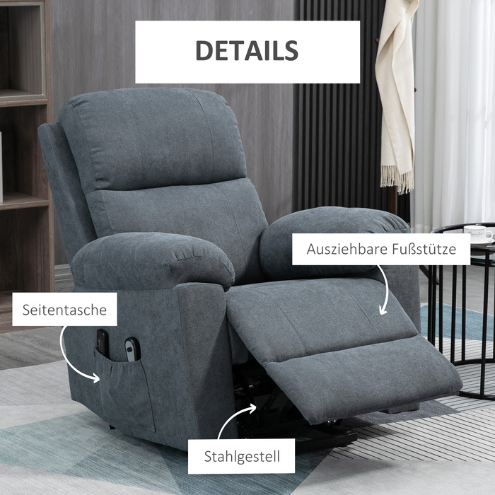 HOMCOM Power Lift Massaging Chair, Care Chair with Lift Assistance, 8 Vibration Motors, Includes Remote Control, Grey | Aosom