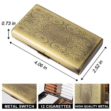 Вінтажне металеве етолюшка для сигарет з запальничкою J6, вміщує 12 шт. сигарет (100 мм), RFID картки та гроші (Бронза)