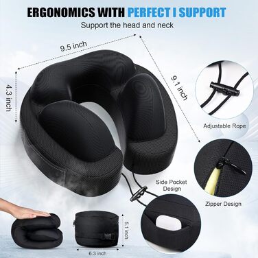 Подушка для шиї JINXIA: М'яка версія з memory foam для подорожей (літак, авто, поїзд, офіс)