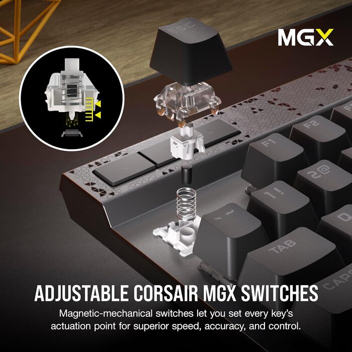 Ігрова механічна клавіатура Corsair K70 RGB MAX з магнітними перемикачами MGX, PBT Double-Shot клавіші, iCUE сумісність, QWERTY NA розкладка, сталевий колір