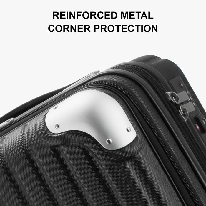 Чемодан-валіза на колесах LEVEL8, ручна поклажа, жорсткий корпус, розширюваний, з TSA замком, чорний, 37x25x55.5 см