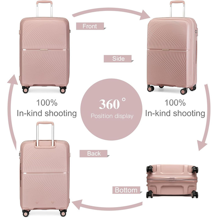 Набір валіз British Traveller: рожевий, з TSA-замком, 3 шт. (100% PP)