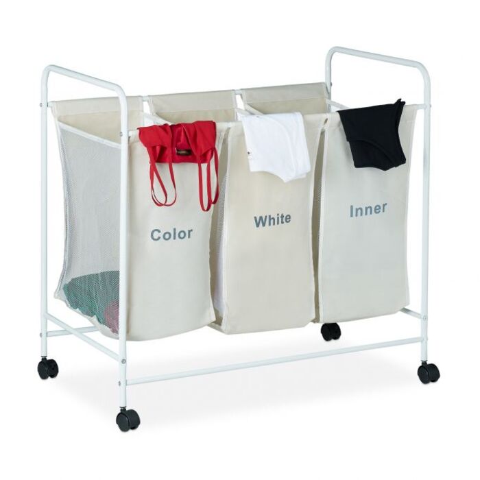Relaxdays 3-Piece Laundry Sorter with Wheels