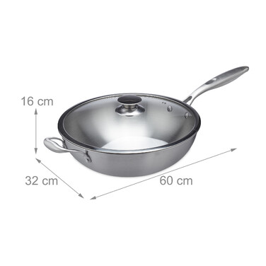 Relaxdays Stainless Steel Wok with Glass Lid