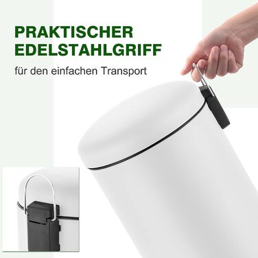 Відро для сміття Ribelli 30L з нержавіючої сталі з педаллю, внутрішнім відром, м'яким закриттям, сортування сміття, кругле (біле)