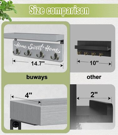 Key board with shelf, wooden key holder with 4 hooks, wall-mounted key rack for entryway, hallway, bedroom, living room, White (Green)