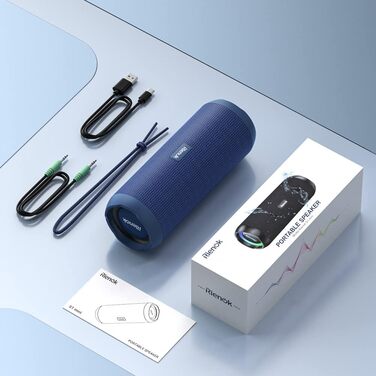 Bluetooth портативна колонка RIENOK з підсвічуванням, IPX7, 3600 mAh, баси, стерео звук (Блакитний)