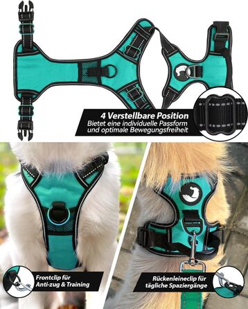 Нашийник для собак Joytale середнього розміру, світловідбиваючий, дихаючий, регульований з ручкою для тренувань, M (XL, 1 шт), блакитний