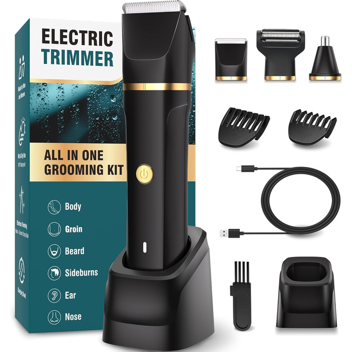 Електричний триммер для чоловіків 3-в-1 Intimrasierer: триммер для носа, обличчя та тіла, IPX7, чорний