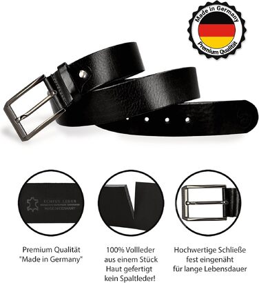 Шкіряний ремінь чоловічий Premium Made in Germany, натуральна шкіра, 40мм, колір кавіар (чорний) з подарунковою коробкою