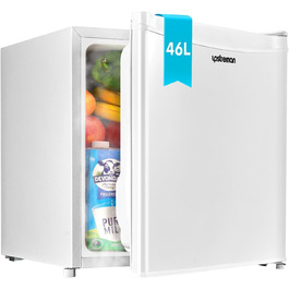 Upstreman 46L Mini Fridge with Freezer, Adjustable Thermostat, Energy Efficient, Quiet, Compact Refrigerator for Dorm, Office, Bedroom - White