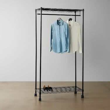 Amazon Basics Clothes Rack with Upper and Lower Shelves, Black, 91 x 45.6 x 180.2 cm