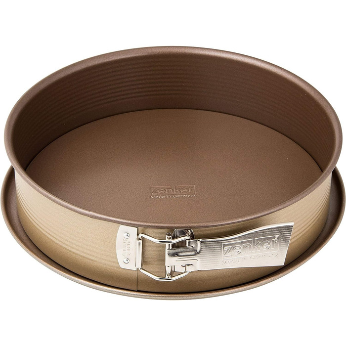 Zenker 7352 MOJAVE GOLD Springform, 26 cm Diameter – Stylish baking pan with flat and tube bottoms, Mahogany/Gold, Made in Germany