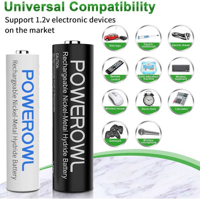 Зарядний пристрій POWEROWL з 8 акумуляторами: 4xAA 2800mAh + 4xAAA 1000mAh Ni-MH для швидкої зарядки