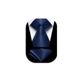 Краватка чоловіча Enlision для весілля, однотонна з кишеньковим хустинкою, формальний аксесуар (темно-синій)