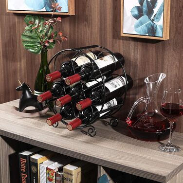 PAG Wine Rack Metal Freestanding Floor Bottle Rack, Decorative Bottle Holder Stand for Kitchen/Floor/Bar, (Black, 7 Bottle)