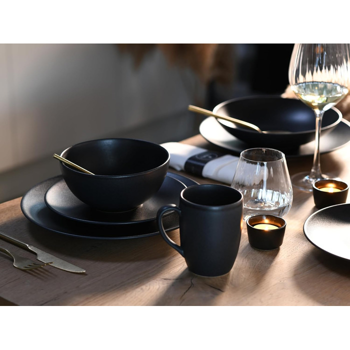 CreaTable Серія SOFT TOUCH BLACK: 20-Piece Geschirrset з порцеляни, для посудомийної машини та мікрохвильової печі, виготовлено в Португалії