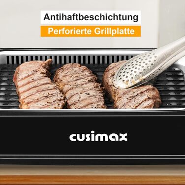 CUSIMAX Electric Grill 1500W Table Grill Electric with Lid for Indoor and Outdoor Use, Electric Grill with Adjustable Temperature, Removable Oil Collection Tray and Grill Plate, Black