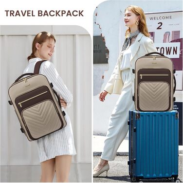 LOVEVOOK Рюкзак для ручної поклажі, 40L, рюкзак для жінок, водонепроникний, відділення для ноутбука 17 дюймів, для подорожей, роботи, хайкінгу, оливково-зелений/бежевий