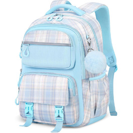 Шкільний рюкзак Tanou для дівчаток, великий, ергономічний, модний каро - ідеальний для підлітків та подорожей (блакитний)