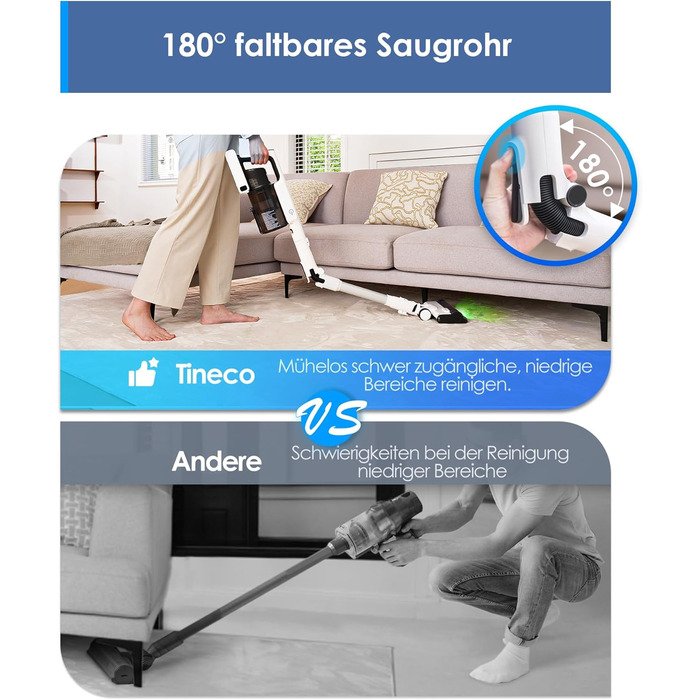 Бездротовий пилосос Tineco PURE ONE A50S Plus: потужний акумуляторний вертикальний пилосос з контейнером 1 л та турбощіткою ZeroTangle для видалення шерсті тварин. Ідеально підходить для твердих підлог.