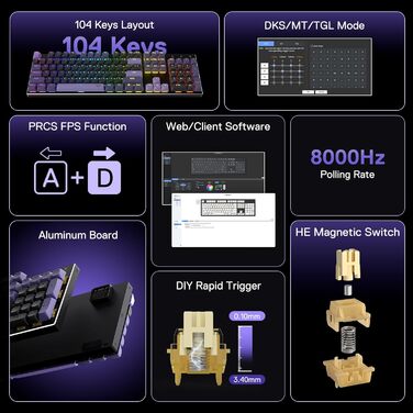 Redragon K556 HE Rapid Trigger - Механічна ігрова клавіатура з магнітними перемикачами, 104 клавіші, US-розкладка