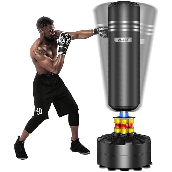 Боксерський мішок Dripex для дорослих, самостійний, на підставці, MMA, бокс, тренування, важкий, чорний