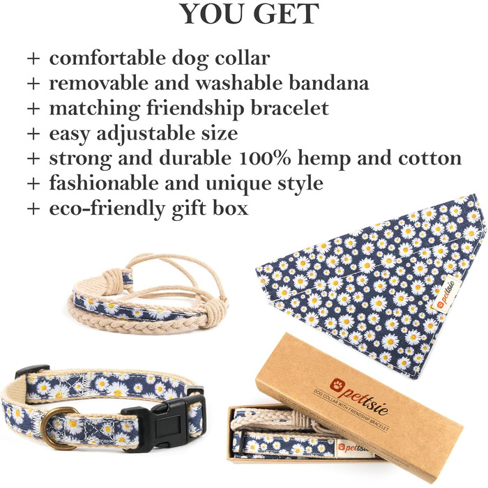Pettsie Dog Collar with Bandana Cloth and Friendship Bracelet, Adjustable Sizes S, M, and L, Strong and Durable, Great Gift for Dog Lovers in Attractive Packaging, M, Pink (L (18.0 - 26.0 inches), Dark Blue)