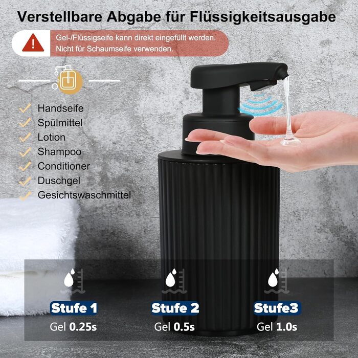 Phneems Automatic Soap Dispenser - Electric Automatic Soap Dispenser with Sensor - No Touch Sensor - Automatic Soap Dispenser for Bathroom, Kitchen, Office - USB - Black