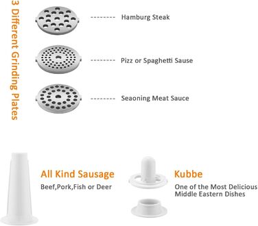 М'ясорубка електрична COOCHEER багатофункціональна 2000 Вт з насадками для ковбас, кеббе, овочів та тіста (Чорна)